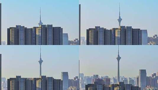 天津市冬季城市风景航拍建筑与天空高清在线视频素材下载