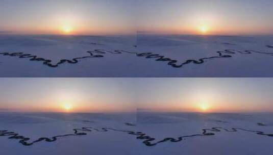 航拍内蒙古雪原特泥河暮色高清在线视频素材下载