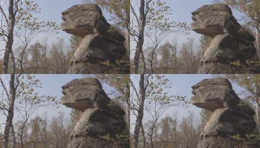 H秋季山脚奇形岩石实拍高清在线视频素材下载