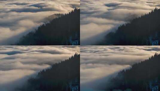 冬季雪山峰云海森林云雾翻滚治愈高清在线视频素材下载