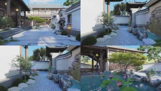 庭院一角 三维中式庭院 三维中式园林高清在线视频素材下载