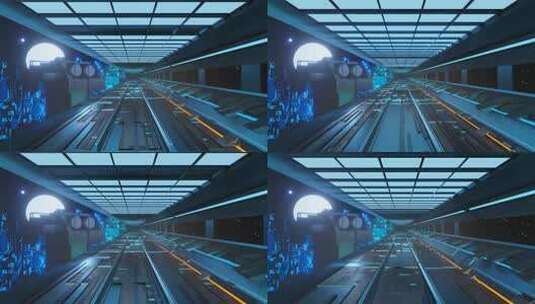科幻火车站隧道 无缝环路灯光景观4K高清在线视频素材下载