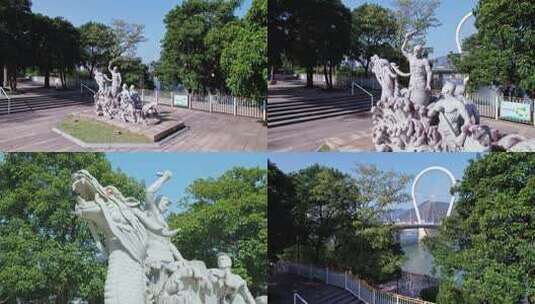 三明市地标三明三元民俗文化园雕塑赛龙舟高清在线视频素材下载