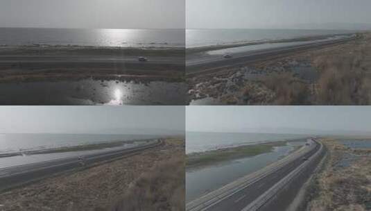 4k航拍新疆博斯腾湖高清在线视频素材下载