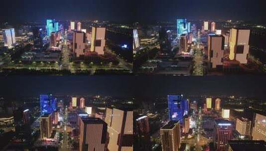 河南郑州城市夜景龙子湖航拍高清在线视频素材下载