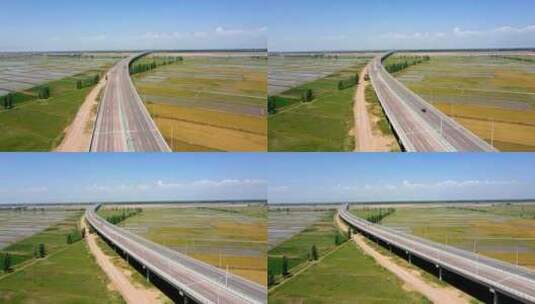 道路交通农业灌溉-黄河大桥与稻田高清在线视频素材下载