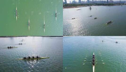 多人皮划艇赛艇比赛水上运动高清在线视频素材下载