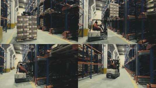 4K拍摄现代冷链仓库叉车运送货物高清在线视频素材下载