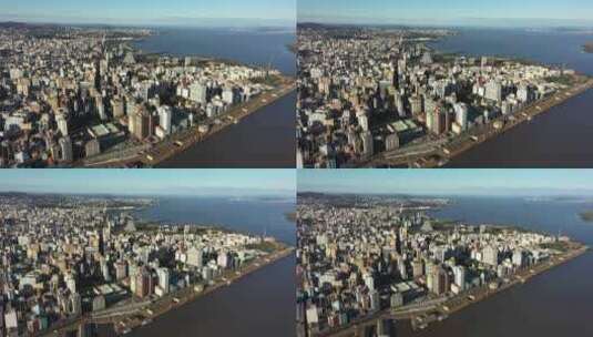 航拍海边城市建筑高清在线视频素材下载