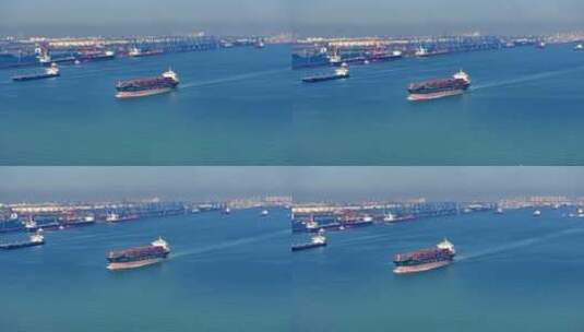 天津市天津港内正在航行的货轮高清在线视频素材下载