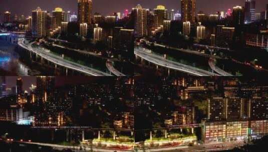 重庆李子坝轻轨站夜景航拍素材高清在线视频素材下载