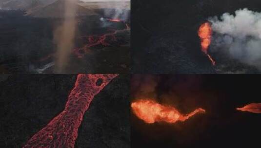 火山喷发岩浆涌动火山爆发实拍无人机航拍高清在线视频素材下载