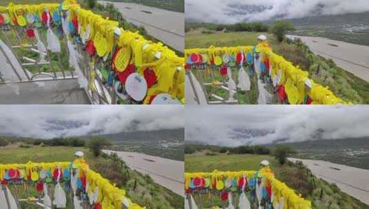 西藏许愿牌哈达祈祷南迦巴瓦峰观景台高清在线视频素材下载