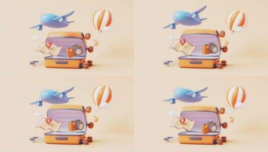 旅行主题的旅行社飞机和热气球的高清在线视频素材下载