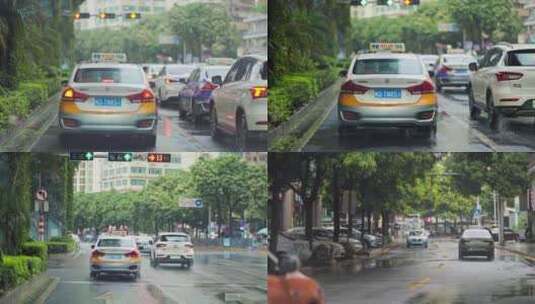 出租车的士街道红绿灯堵车城市车流路口交通高清在线视频素材下载