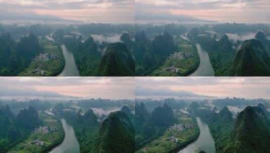 航拍桂林漓江自然山水风光高清在线视频素材下载