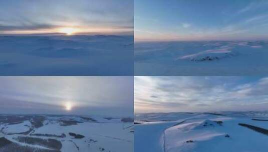 航拍4K东北雪域雪原暮色合集高清在线视频素材下载