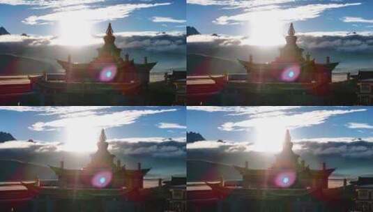 川西塔公寺清晨日出航拍高清在线视频素材下载