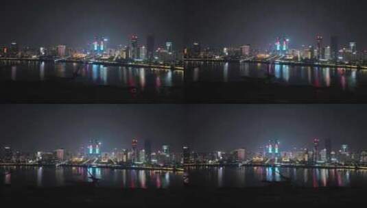 南昌城市夜景航拍红谷滩区赣江高楼大厦风光高清在线视频素材下载