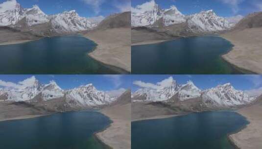 航拍西藏阿玛直米雪山和定结宗措湖高清在线视频素材下载