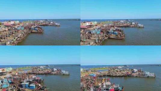 海边渔港码头渔民渔船航拍高清在线视频素材下载