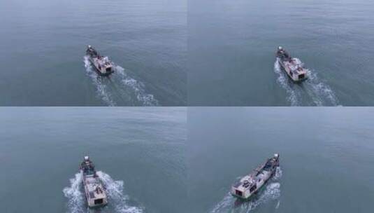 渔船出海捕鱼航拍高清在线视频素材下载