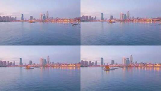 4K航拍青岛栈桥夕阳海景高清在线视频素材下载