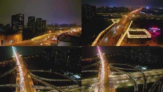 杭州钱塘江立交桥车流夜景风景视频素材高清在线视频素材下载
