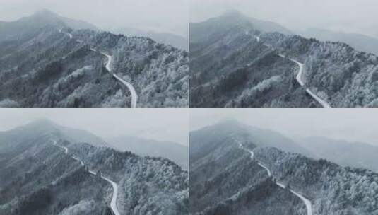 杭州临安牵牛岗雪景公路航拍下雪高清在线视频素材下载
