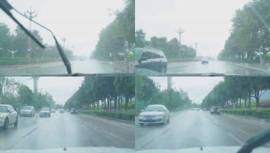 雨天行走的汽车高清在线视频素材下载