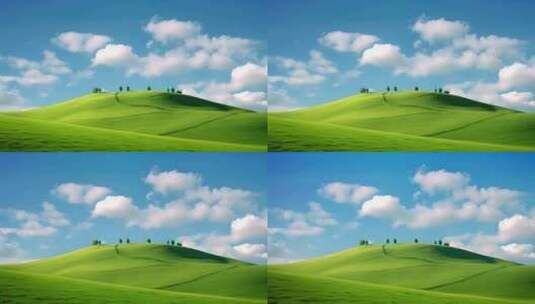 唯美蓝天白云和绿色草原高清在线视频素材下载