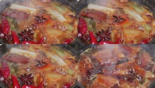 香料锅里沸腾 八角桂皮香叶煮食材高清在线视频素材下载