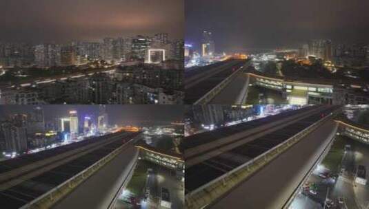 珠海站夜景航拍高清在线视频素材下载