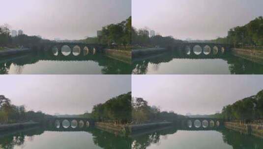城市河流石拱桥高清在线视频素材下载