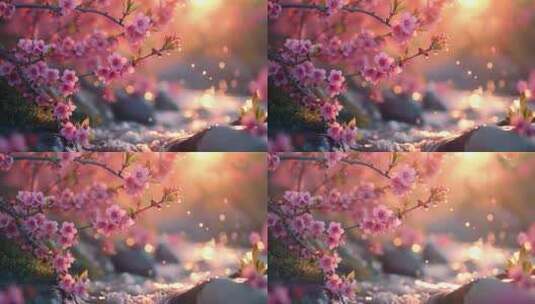 溪水桃花，唯美春天景色高清在线视频素材下载