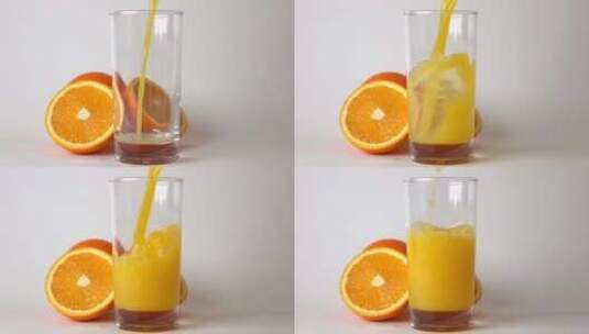 往玻璃杯中倒橙汁高清在线视频素材下载