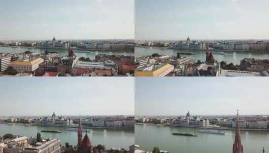 从远处观看匈牙利多瑙河和议会宫的惊人无人高清在线视频素材下载