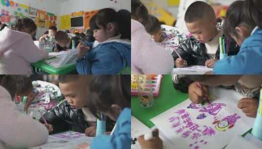 幼儿园小朋友画画高清在线视频素材下载