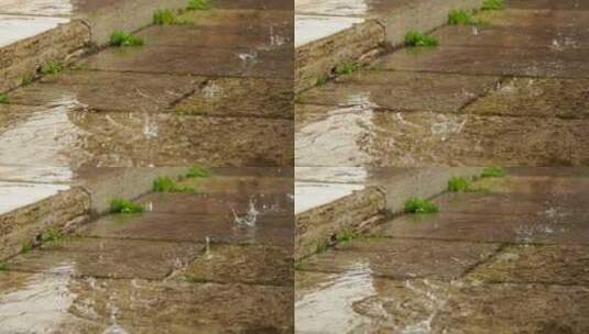 江南中式古典园林屋檐冰雪融化水滴激起水花高清在线视频素材下载