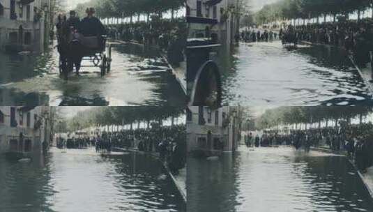 1896年法国街道发洪水高清在线视频素材下载