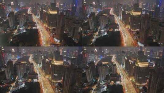 航拍上海浦西高架夜景 城市风光高清在线视频素材下载