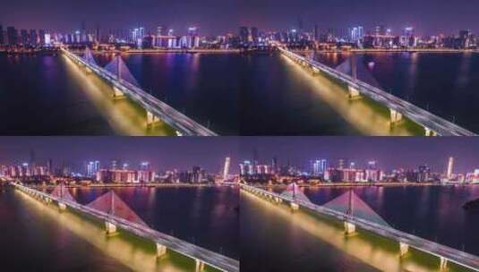 长沙_银盆岭大桥夜景航拍高清在线视频素材下载