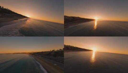 海边日出大海波浪海浪沙滩森林海岛航拍高清在线视频素材下载