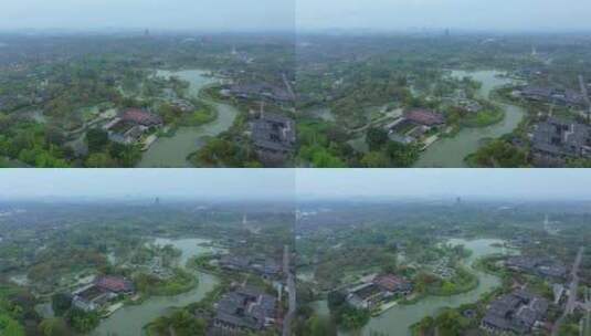 航拍烟雨江南扬州瘦西湖风景区高清在线视频素材下载