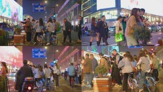 杭州城市夜晚行人人群夜景街景视频素材高清在线视频素材下载
