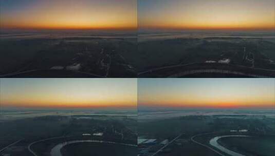 航拍中国农村冬季壮观云海晨雾日出延时高清在线视频素材下载