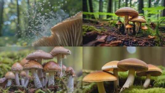 蘑菇森林里的野生蘑菇羊肚菌羊肚菇食用菇高清在线视频素材下载