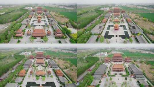 河北廊坊霸州胜芳大悲禅寺景观航拍高清在线视频素材下载