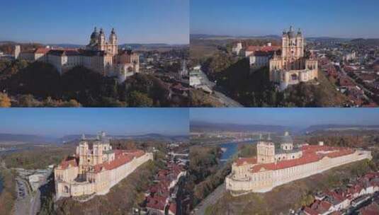 奥地利梅尔克修道院鸟瞰图高清在线视频素材下载