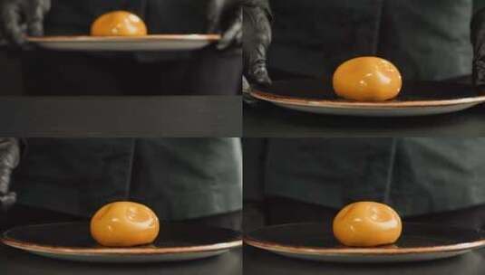 慕斯橙子蛋糕奶油甜点特写高清在线视频素材下载